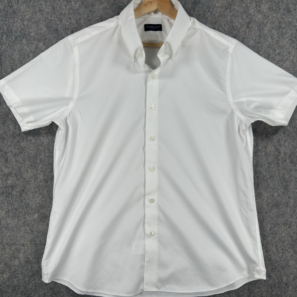 Proper Cloth Lot Of 2 Shirts Mens‎ 17.5 White Short Sleeve Button Down Cotton - Picture 2 of 16